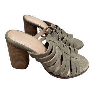 Crevo Hazelle Block Heel Mule Womens 7.5 Sage Slip On Leather Suede Sandal